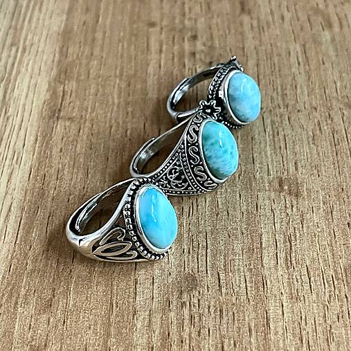 Larimar Antique Silver Ring  / Masívny vintage prsteň s larimarom E070