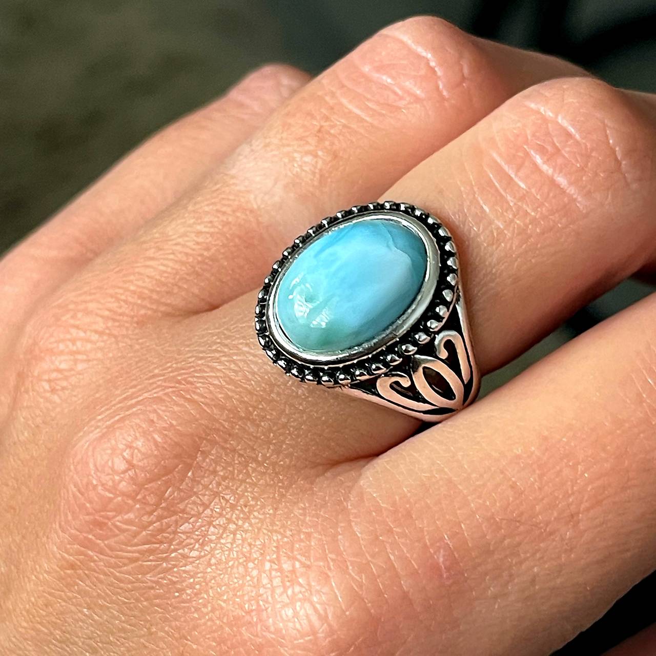 Larimar Antique Silver Ring  / Masívny vintage prsteň s larimarom E070