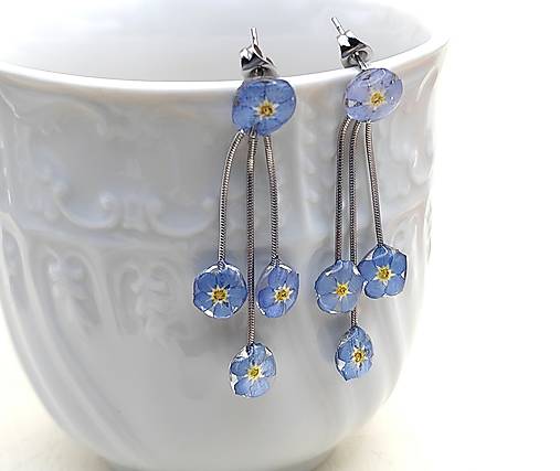 Náušnice - Nezábudky v rose - N5013 - 18141944_