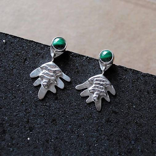 Náušnice Papraď s malachitmi