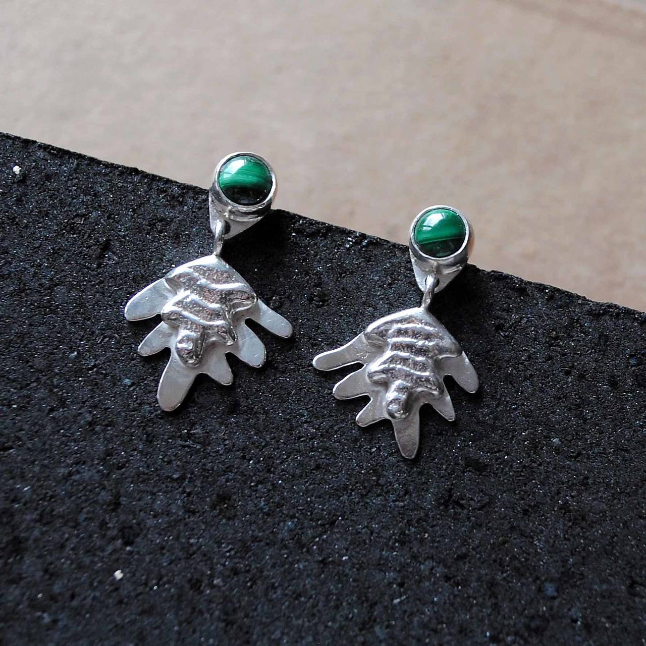 Náušnice Papraď s malachitmi