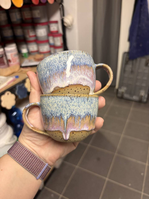 Nádoby - Cappuccino šálka 230ml (fialovo-modrá) - 18140881_