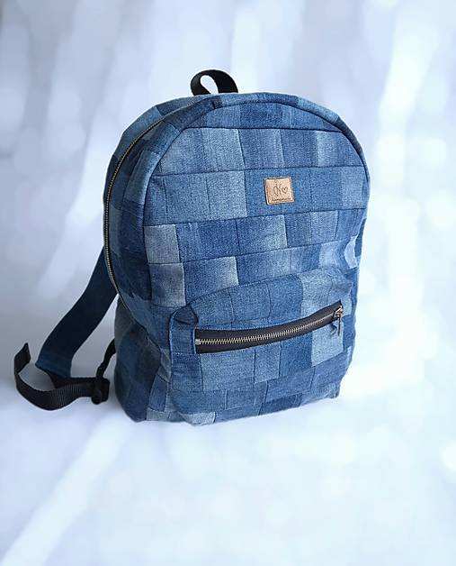 Batohy - Denimový ruksak - upcyklovaný / iv - 18140680_