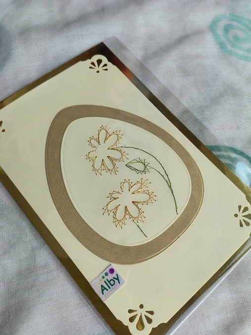 Papiernictvo - Telegram veľkonočné vajíčko - vyšívaná pohľadnica - 18139954_