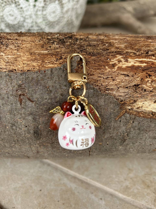 Kľúčenky - kľúčenka , prívesok mačka (biela mačka anjel a prianie pre šťastie) - 18141985_