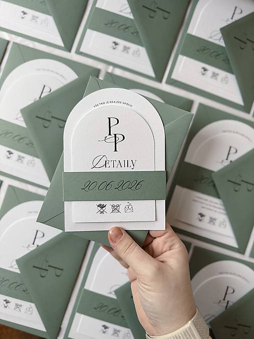 Papiernictvo - Moderné svadobné oznámenie 303 polkruh zelená matcha - 18143958_