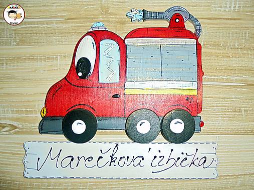 Tabuľky - Menovka na dvere - požiarne auto - 18143985_