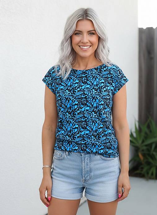 Topy, tričká, tielka - Dámské tričko - tyrkys lístky (bavlna) - 18144749_