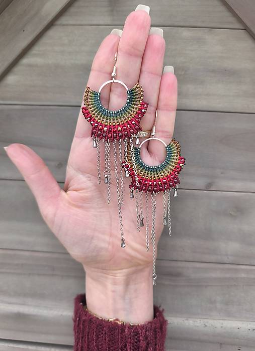 Náušnice - Boho makramé náušnice farebné - 18143678_