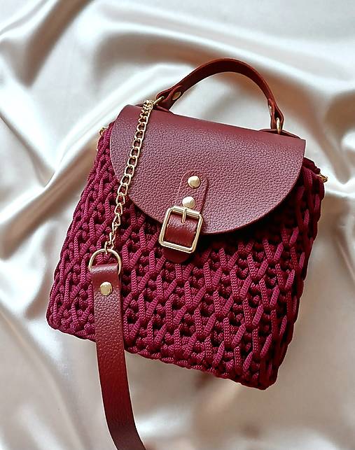 Kabelky - Kabelka mini burgundy/koža - 18146146_