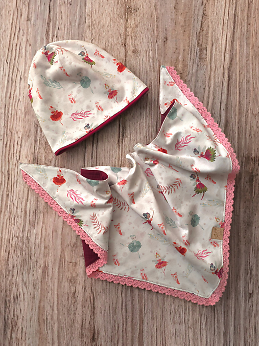 Detské čiapky - Dievčenský set s baletkami (čiapka +šatka na krk) - 18145509_