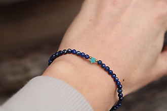 Náramky - Tenký náramok lapis lazuli s amazonitom - 18145144_