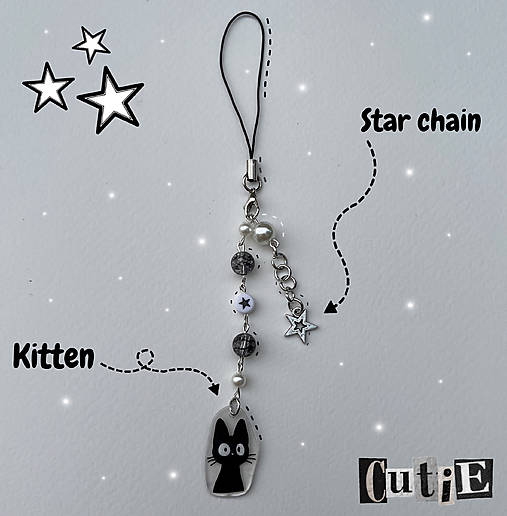 Kľúčenky - Black cat phone charm - 18146663_