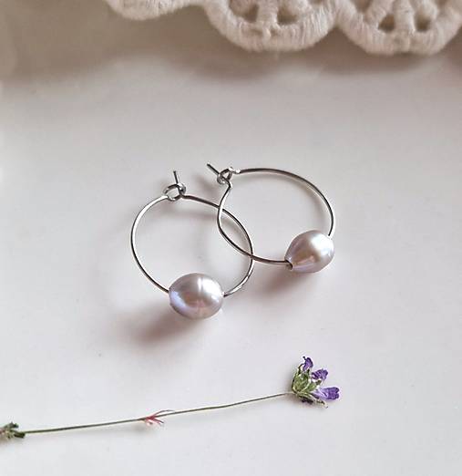 Náušnice - Náušnice*kruhy*strieborné perly*oceľ - 18145780_