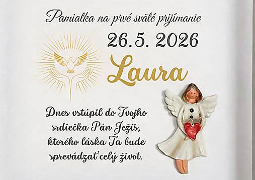 Obrazy - Darček /pamiatka/ na prvé sväté prijímanie s anjelikom v presklennom ráme - 18148235_