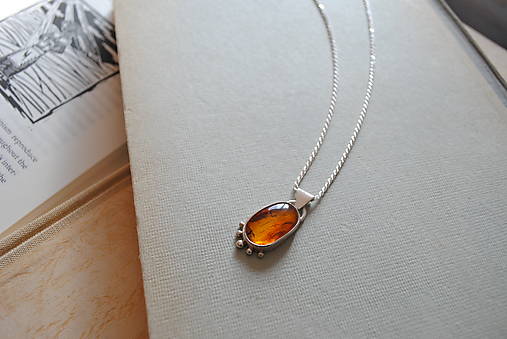 Strieborný prívesok Jantár s muškou