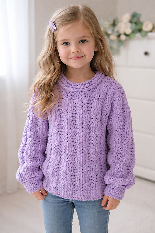 Svetre a kardigány - Dievčenský pulóver lila - 18150143_