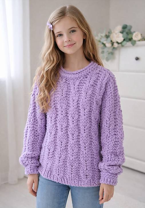 Svetre a kardigány - Dievčenský pulóver lila (134/140) - 18150177_