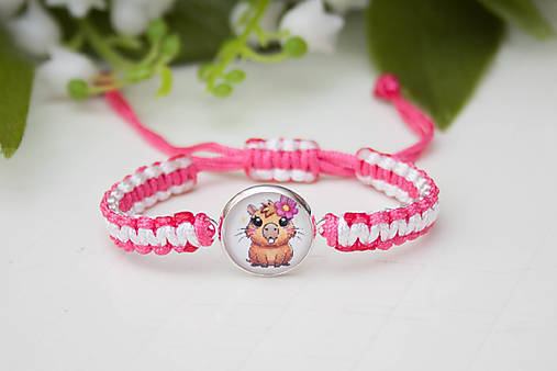 Detské doplnky - Šnúrkový náramok detský - Capybara ružová/biela - 18150135_