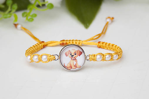 Detské doplnky - Šnúrkový náramok detský - So psíkom zlatá - 18150137_