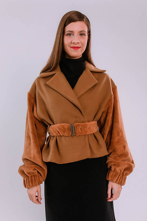 Bundy a kabáty - MIESTNY KRÁTKY OVERSIZED KABÁT TEO (HNEDÝ) - 18151594_