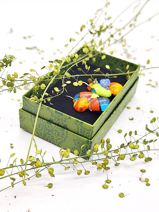 Farebné sklenené náušnice "ALÍZ" – ručná práca, fusing technika