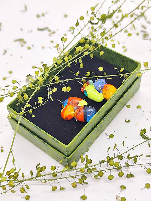 Farebné sklenené náušnice "ALÍZ" – ručná práca, fusing technika