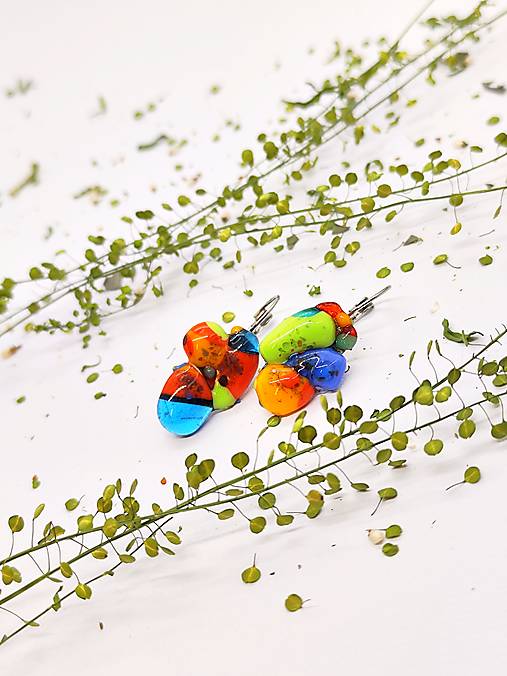 Farebné sklenené náušnice "ALÍZ" – ručná práca, fusing technika