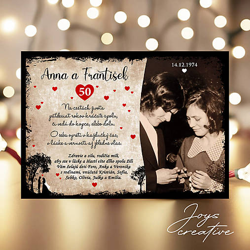 Darček pre rodičov k výročiu sobáša s fotografiou (béžová  (38x27cm))