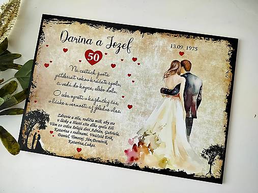 Darček pre rodičov k výročiu sobáša s fotografiou (bez fotky (38x27cm))