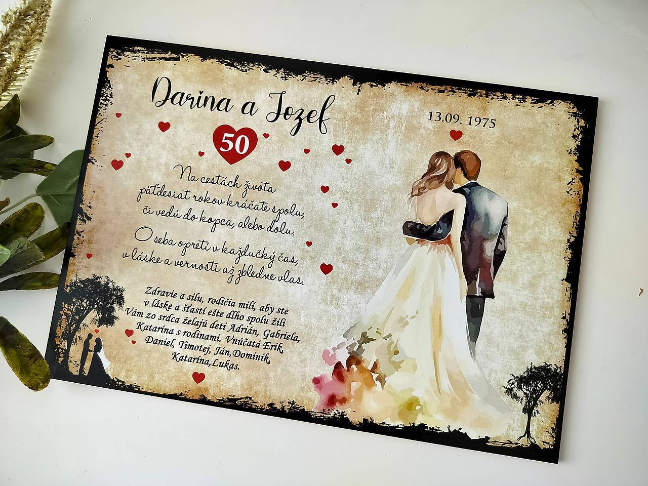 Darček pre rodičov k výročiu sobáša s fotografiou (bez fotky (38x27cm))
