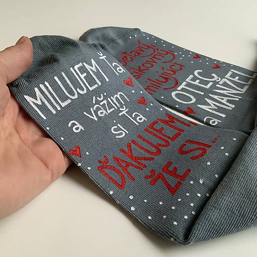 Maľované ponožky pre manžela a otca sivé