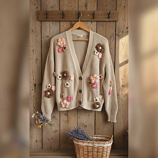 Svetre a kardigány -  ♥ Originálny sveter s ručne háčkovanými 3D kvetmi ♥  - 18156185_