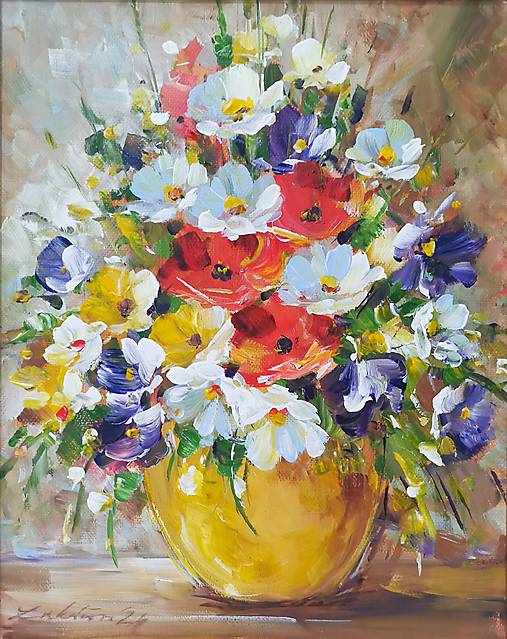 Kytica s makmi a lúčnymi kvetmi