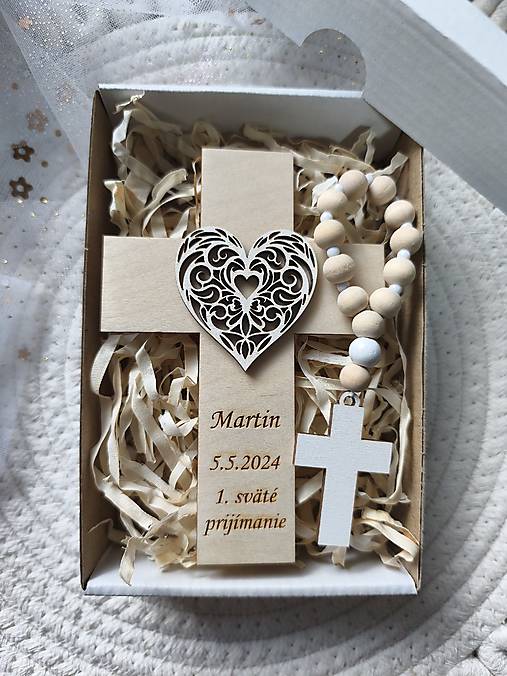 Dekorácie - Darček ku krstu Set krížik a ruženec - 18158679_