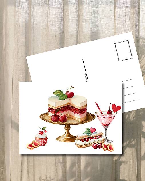 Papiernictvo - Pohľadnica " čerešňové dobroty z lásky" - 18158877_