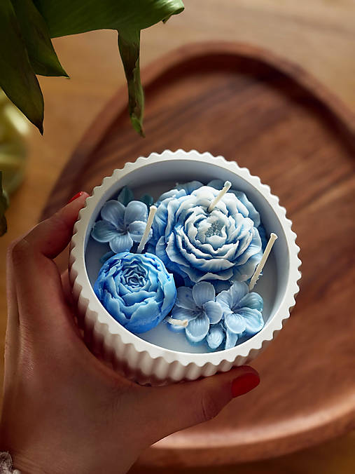 Sviečky - Sviečka modrá - rôzne kvety - 18157276_