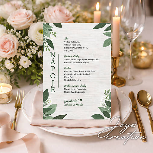 Svadobné menu, slávnostné menu  Rastlinky B27 (nápoje)