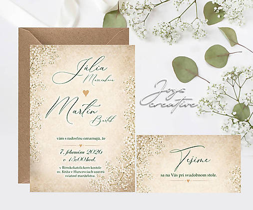 Svadobné oznámenie v prírodnom dizajne s gypsomilkou B28