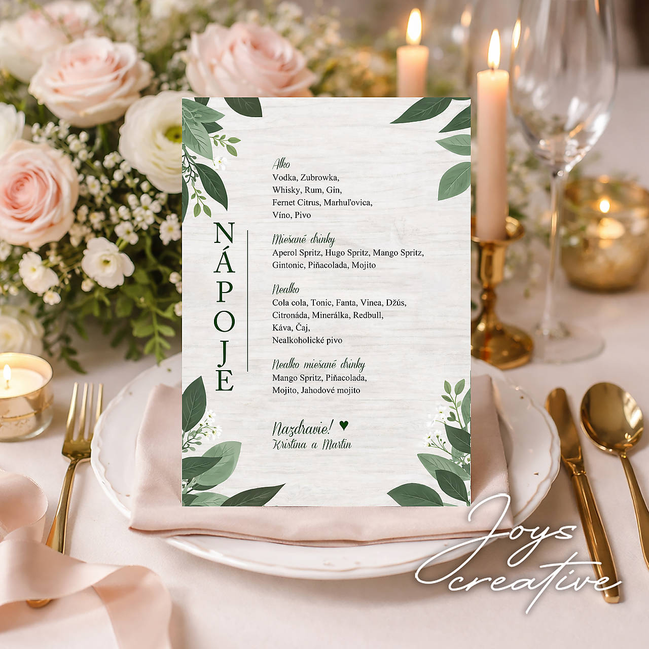 Svadobné menu, slávnostné menu  Rastlinky B27 (nápoje)