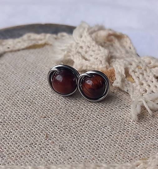 Náušnice - mininapichovačky sokolie oko chirurgická oceľ - 18160750_