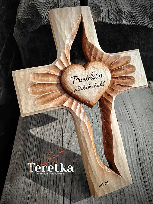 Dekorácie - Ručne vyrezávaný krížik 30cm - 18160256_