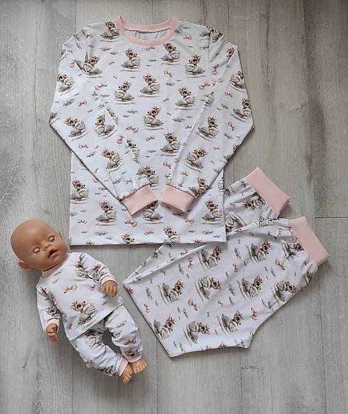 Nočná bielizeň - Pyžamo pre dieťa a bábiku - Labute - 18161555_