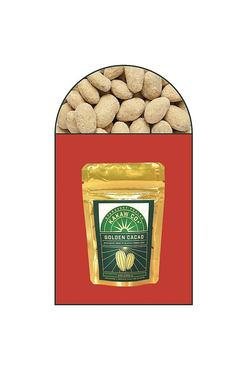 Golden Crunchy Cacao: kakaové bôby obalené v zlatej čokoláde (75 g)