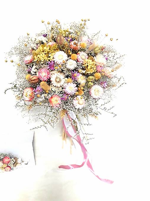 Kytice pre nevestu - Jemná svadobná kytica zo sušených kvetov - 18165735_