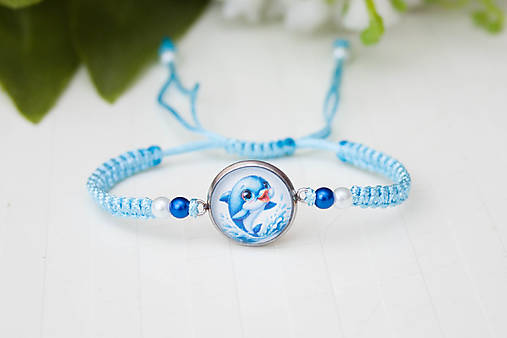 Detské doplnky - Šnúrkový náramok detský - S delfínom modrý - 18164987_