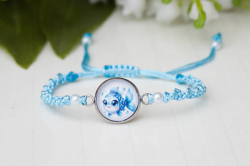 Detské doplnky - Šnúrkový náramok detský - S rybičkou modrý - 18164999_