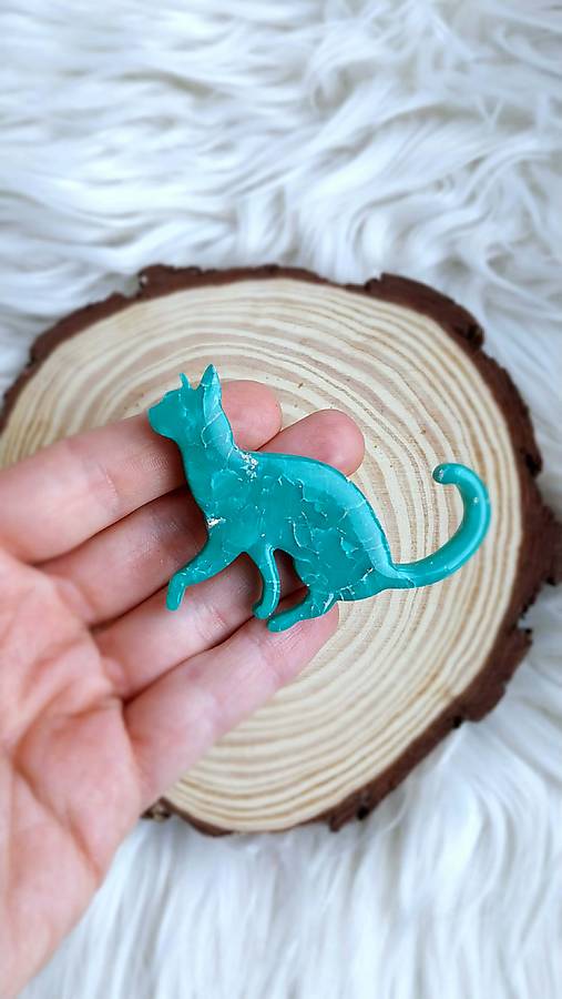 Brošne - Brošňa mačka MiMi tyrkysovo-zelená - 18164521_