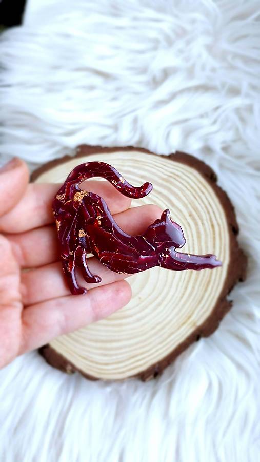 Brošne - Brošňa mačka Ella bordová - 18164560_