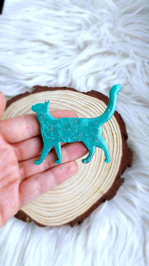 Brošne - Brošňa mačka Suri tyrkysovo-zelená - 18164608_